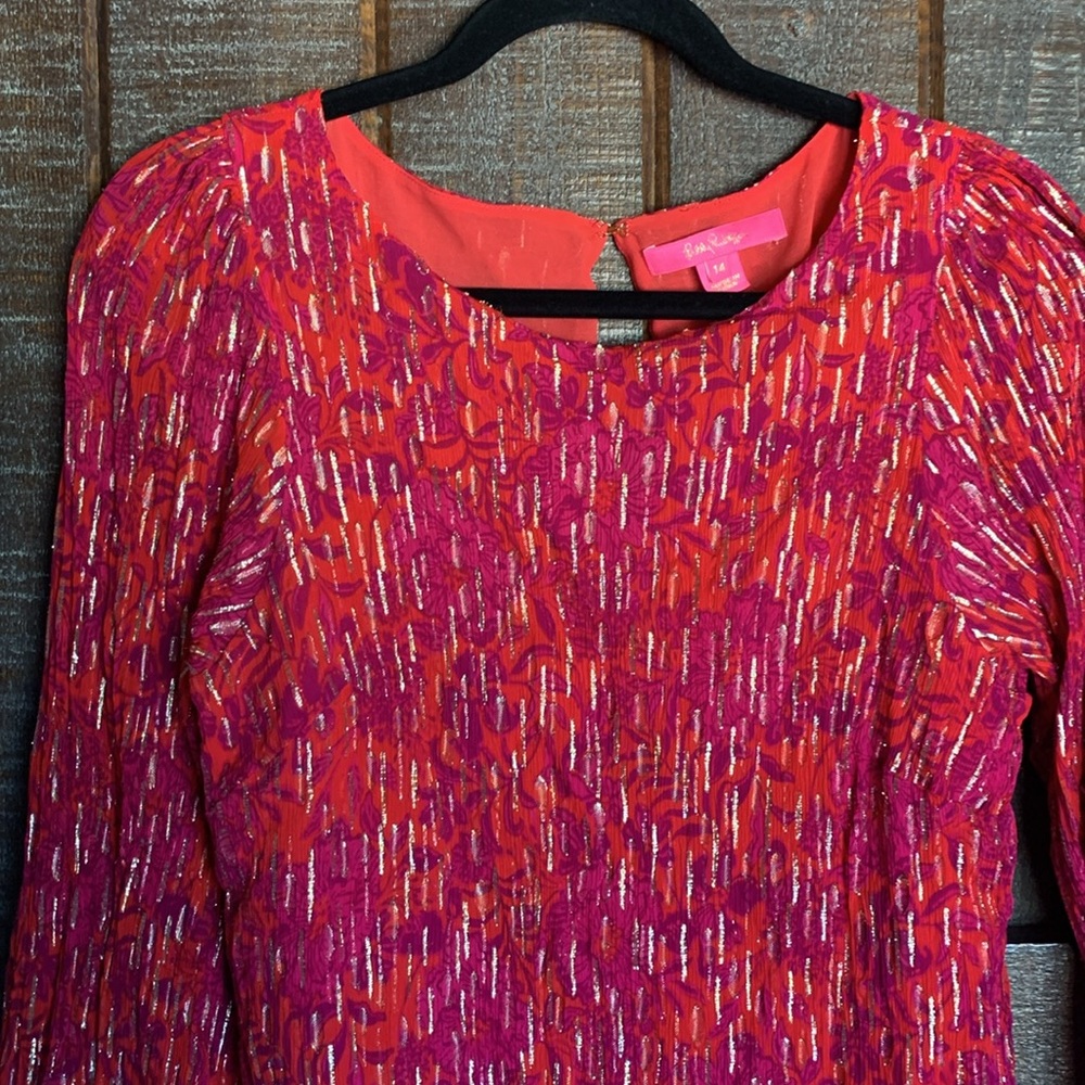 Runs small Lilly Pulitzer blouse womens size 14 elegant preppy floral event - Picture 5 of 12